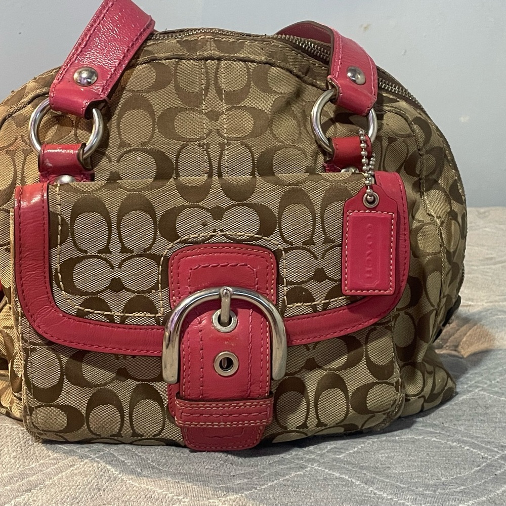 Coach Signature Brown and Pink Handbag